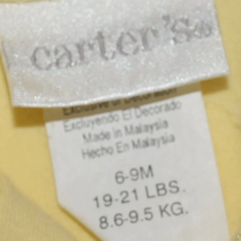 Carter's Light Yellow Romper/Onesie - 6-9 Months (19-21 lbs.)